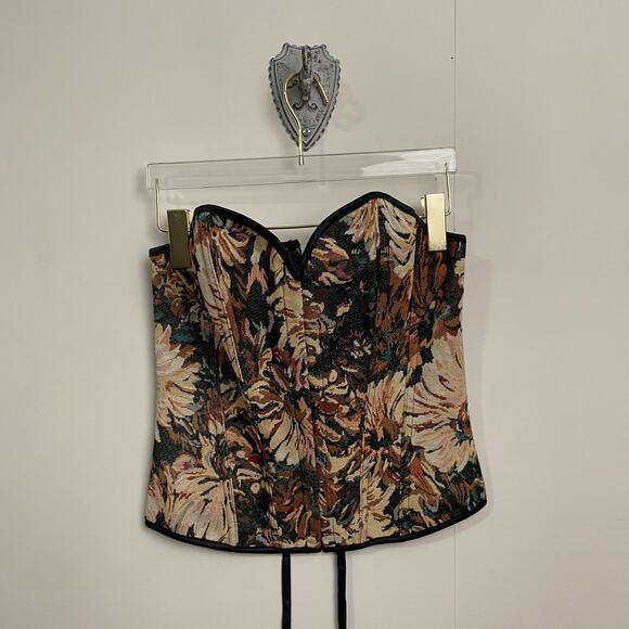 None and/or Unknown Other - Corset L floral AOP bohemian cottagecore Victorian bow tan brown neutral poly